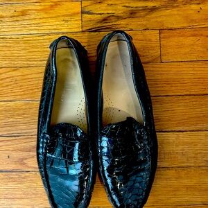 Black patent Cole Haan Croc embossed driving Moccasin